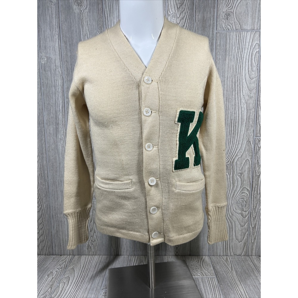 Vintage Puritan Natch 100% Wool Ivory Long‎ Sleeve Letterman Jacket Womens SZ 38